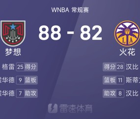 🏀WNBA战报：格雷25分6助，汉比28分6板8助，梦想88-82击败火花